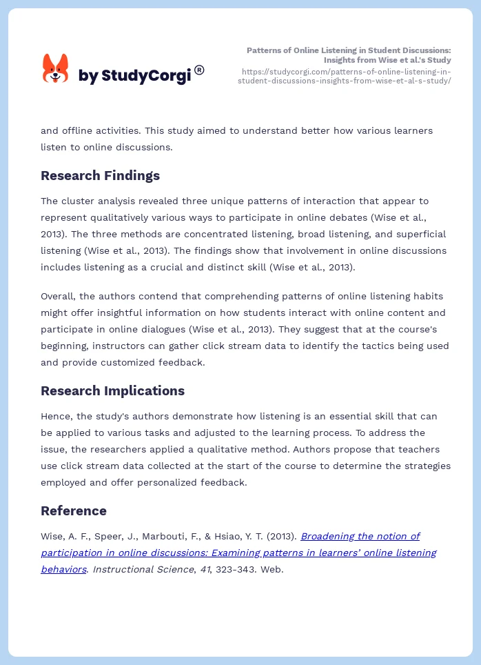 Patterns of Online Listening in Student Discussions: Insights from Wise et al.'s Study. Page 2