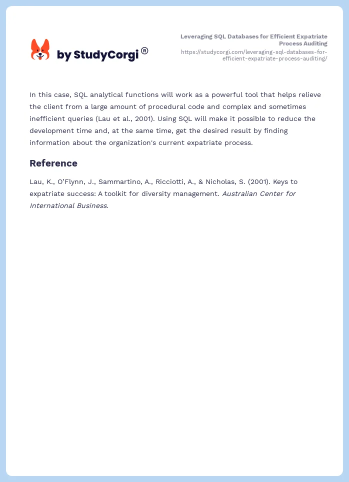 Leveraging SQL Databases for Efficient Expatriate Process Auditing. Page 2