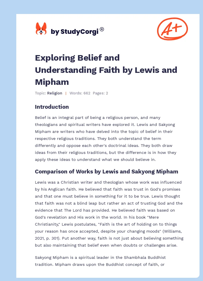 Exploring Belief and Understanding Faith by Lewis and Mipham. Page 1