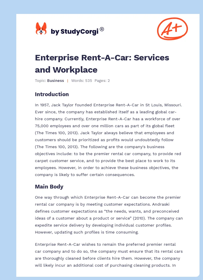 Enterprise Rent-A-Car: Services and Workplace. Page 1