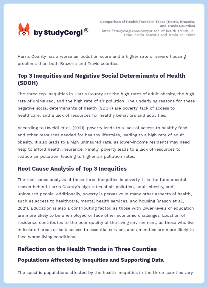 Comparison of Health Trends in Texas (Harris, Brazoria, and Travis Counties). Page 2