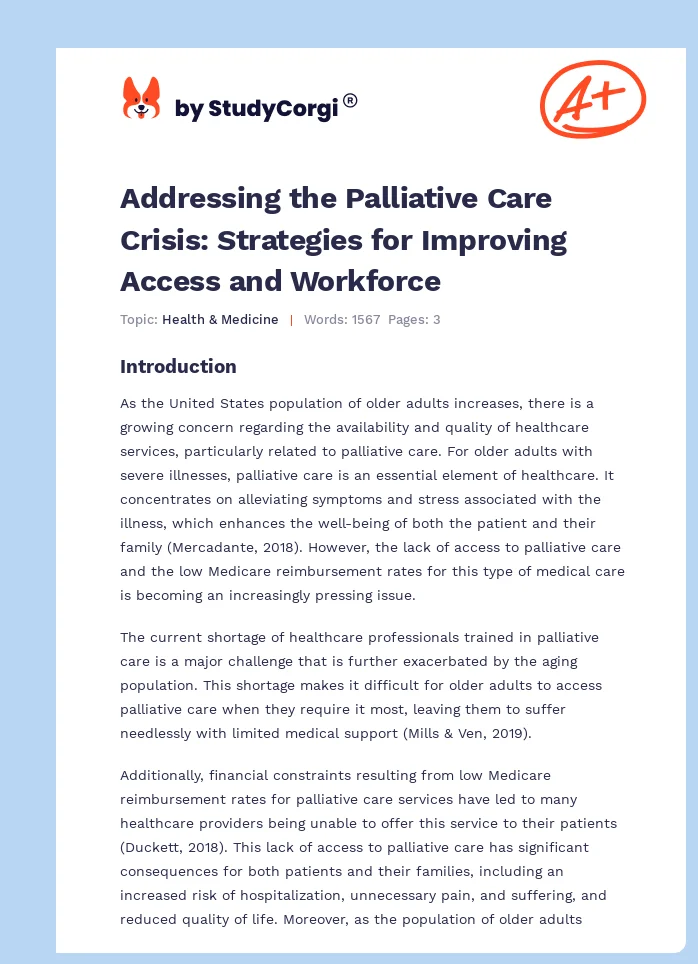 Addressing the Palliative Care Crisis: Strategies for Improving Access and Workforce. Page 1