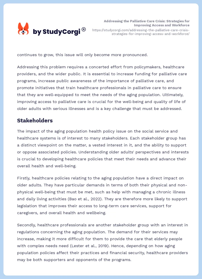 Addressing the Palliative Care Crisis: Strategies for Improving Access and Workforce. Page 2