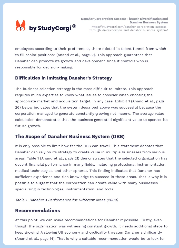 Danaher Corporation: Success Through Diversification and Danaher Business System. Page 2