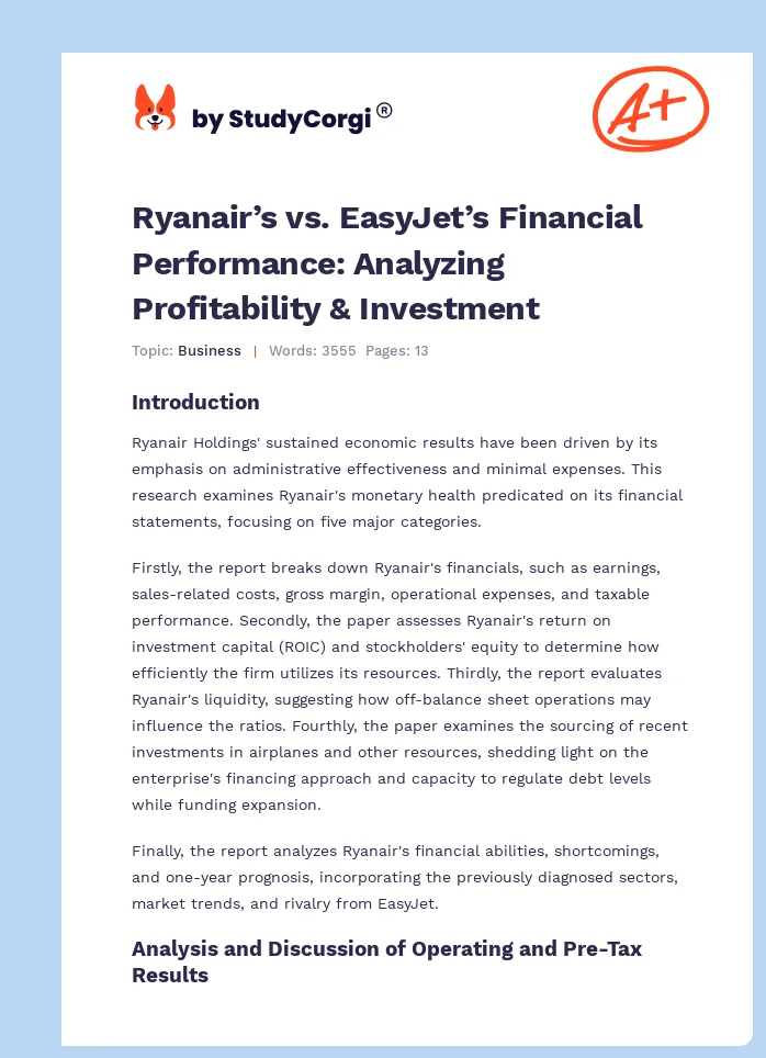 Ryanair’s vs. EasyJet’s Financial Performance: Analyzing Profitability & Investment. Page 1