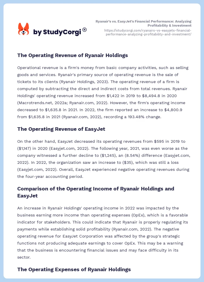 Ryanair’s vs. EasyJet’s Financial Performance: Analyzing Profitability & Investment. Page 2