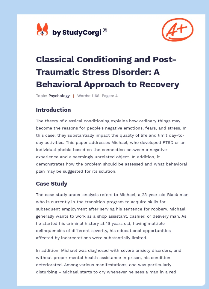 Classical Conditioning and Post-Traumatic Stress Disorder: A Behavioral Approach to Recovery. Page 1