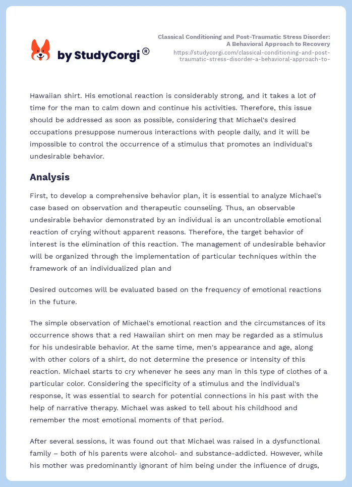 Classical Conditioning and Post-Traumatic Stress Disorder: A Behavioral Approach to Recovery. Page 2