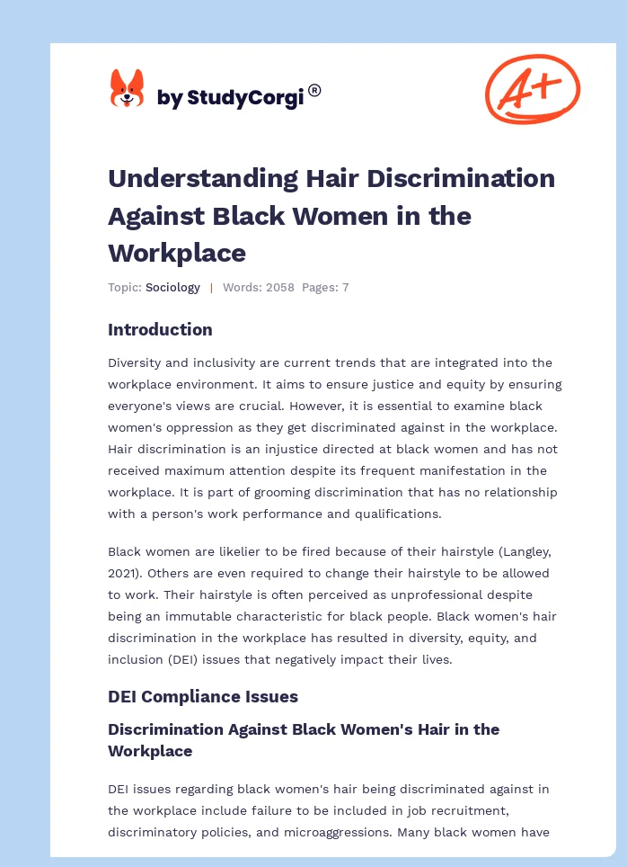 Understanding Hair Discrimination Against Black Women in the Workplace. Page 1