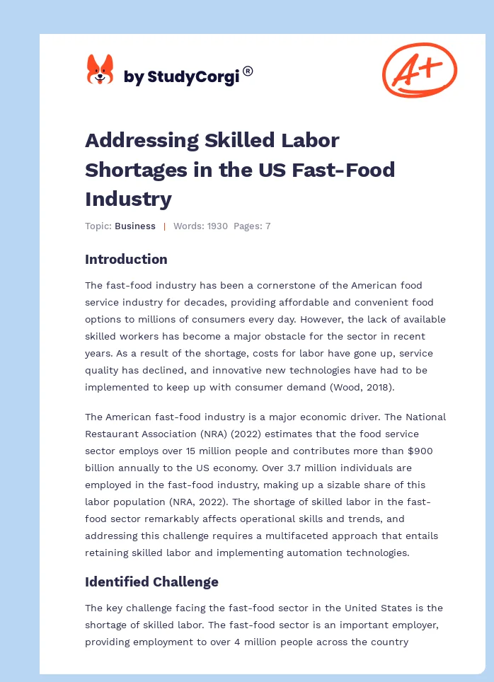 Addressing Skilled Labor Shortages in the US Fast-Food Industry. Page 1