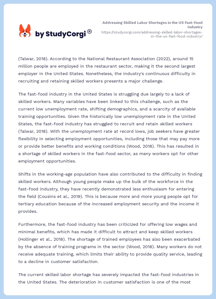 Addressing Skilled Labor Shortages in the US Fast-Food Industry. Page 2