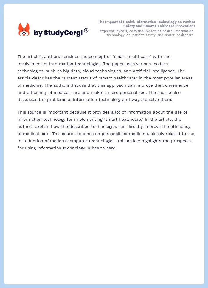 The Impact of Health Information Technology on Patient Safety and Smart Healthcare Innovations. Page 2