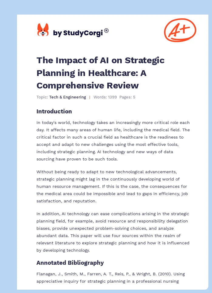 The Impact of AI on Strategic Planning in Healthcare: A Comprehensive Review. Page 1