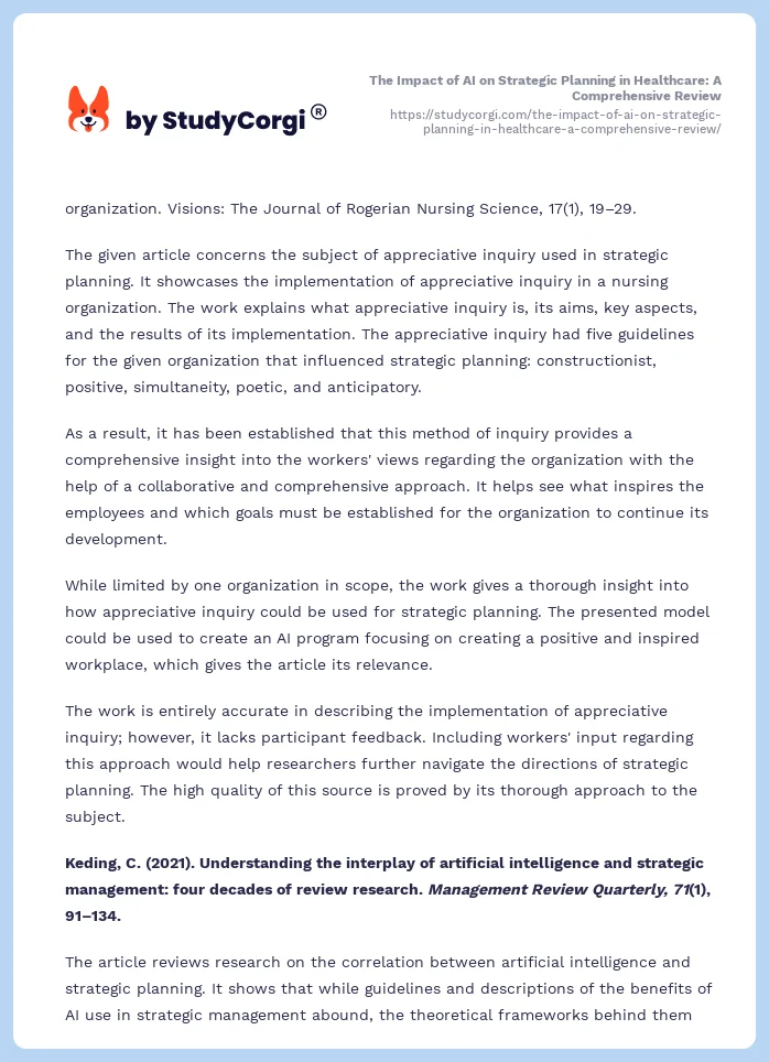 The Impact of AI on Strategic Planning in Healthcare: A Comprehensive Review. Page 2