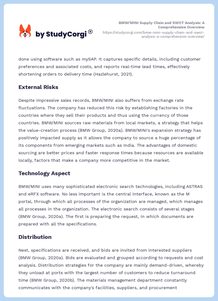 BMW/MINI Supply Chain and SWOT Analysis: A Comprehensive Overview. Page 2