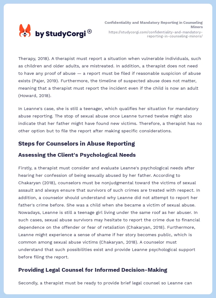 Confidentiality and Mandatory Reporting in Counseling Minors. Page 2