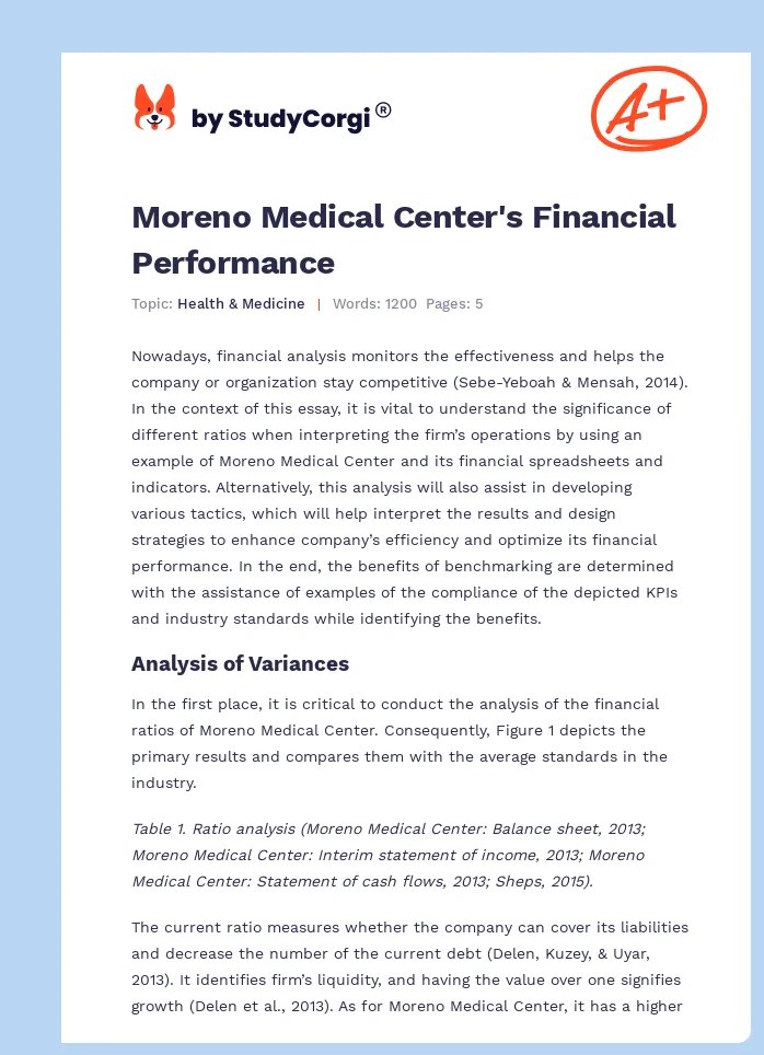 Moreno Medical Center's Financial Performance. Page 1