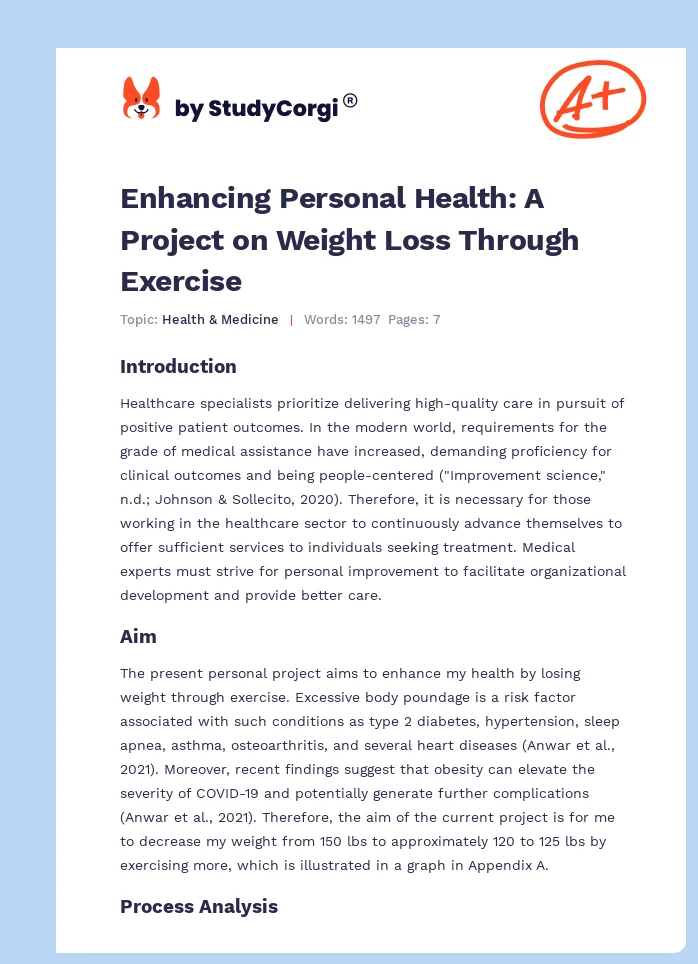 Enhancing Personal Health: A Project on Weight Loss Through Exercise. Page 1