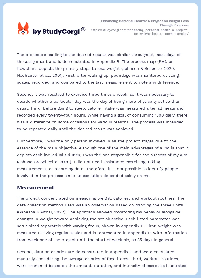 Enhancing Personal Health: A Project on Weight Loss Through Exercise. Page 2