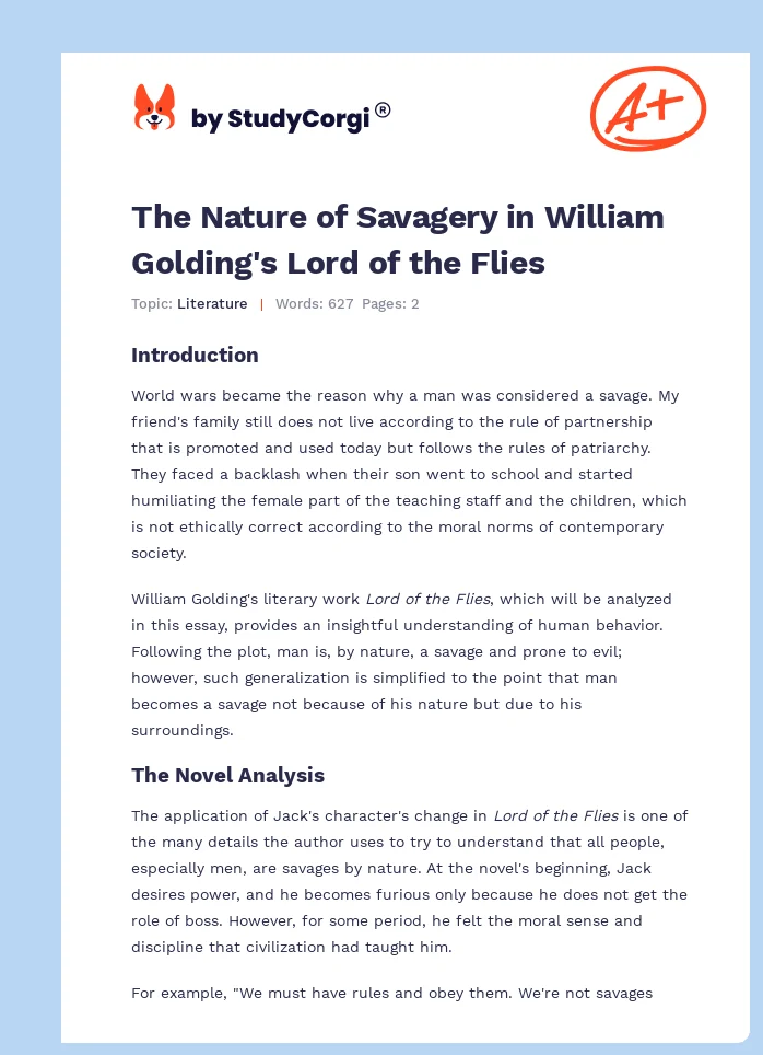 The Nature of Savagery in William Golding's Lord of the Flies. Page 1