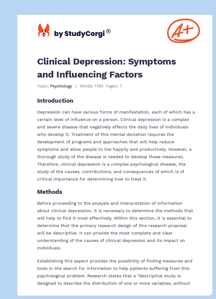 Clinical Depression: Symptoms and Influencing Factors. Page 1