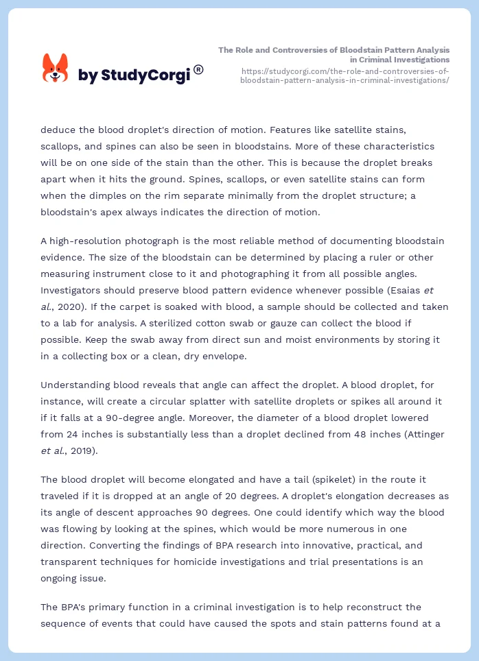 The Role and Controversies of Bloodstain Pattern Analysis in Criminal Investigations. Page 2