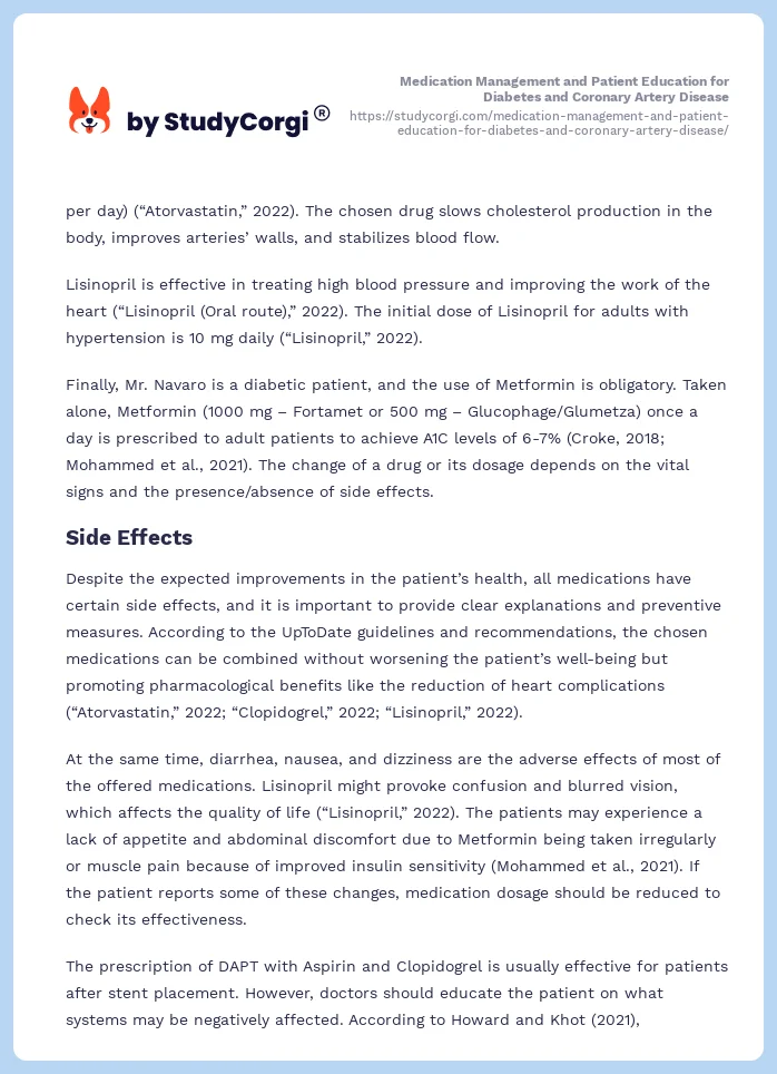 Medication Management and Patient Education for Diabetes and Coronary Artery Disease. Page 2