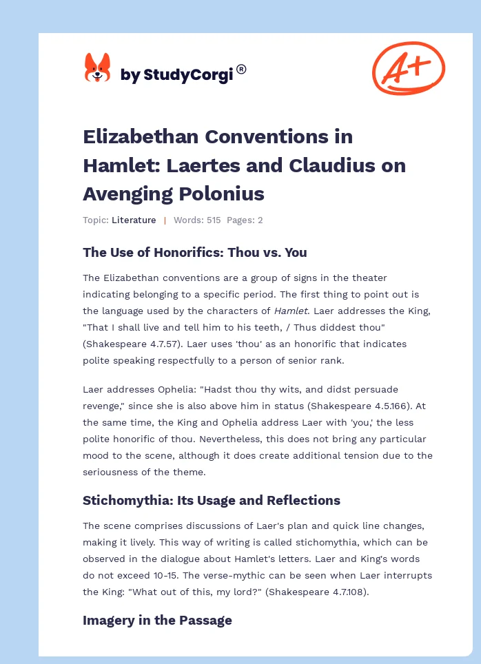 Elizabethan Conventions in Hamlet: Laertes and Claudius on Avenging Polonius. Page 1