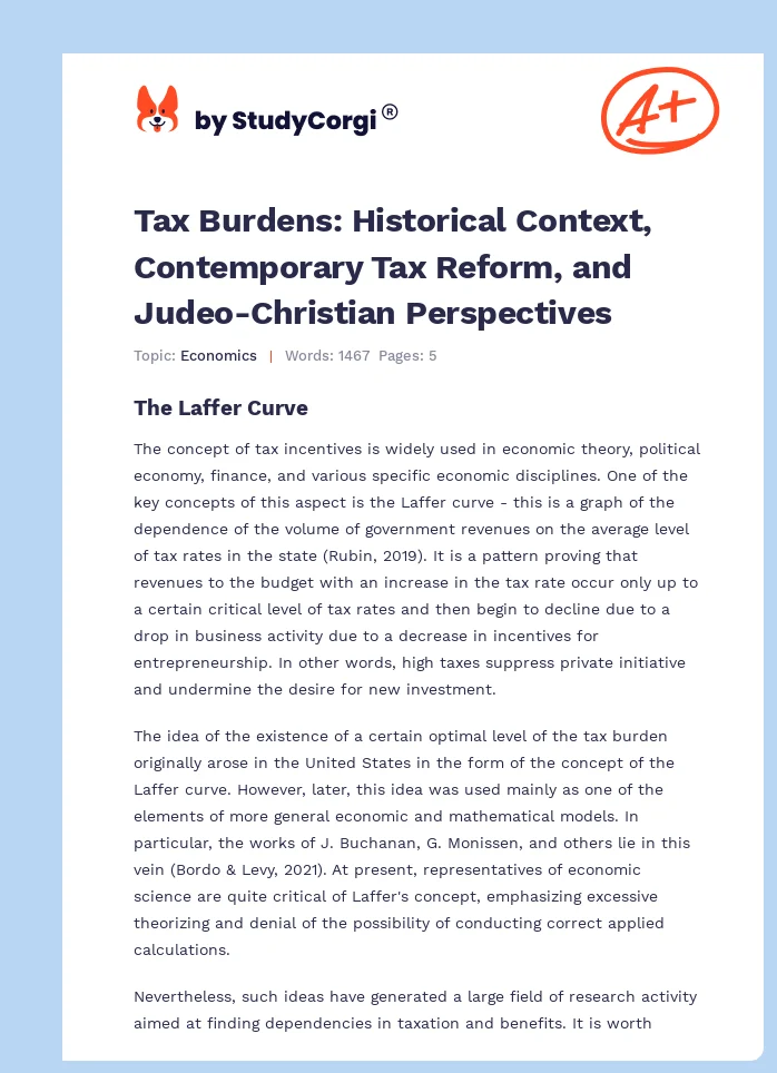 Tax Burdens: Historical Context, Contemporary Tax Reform, and Judeo-Christian Perspectives. Page 1