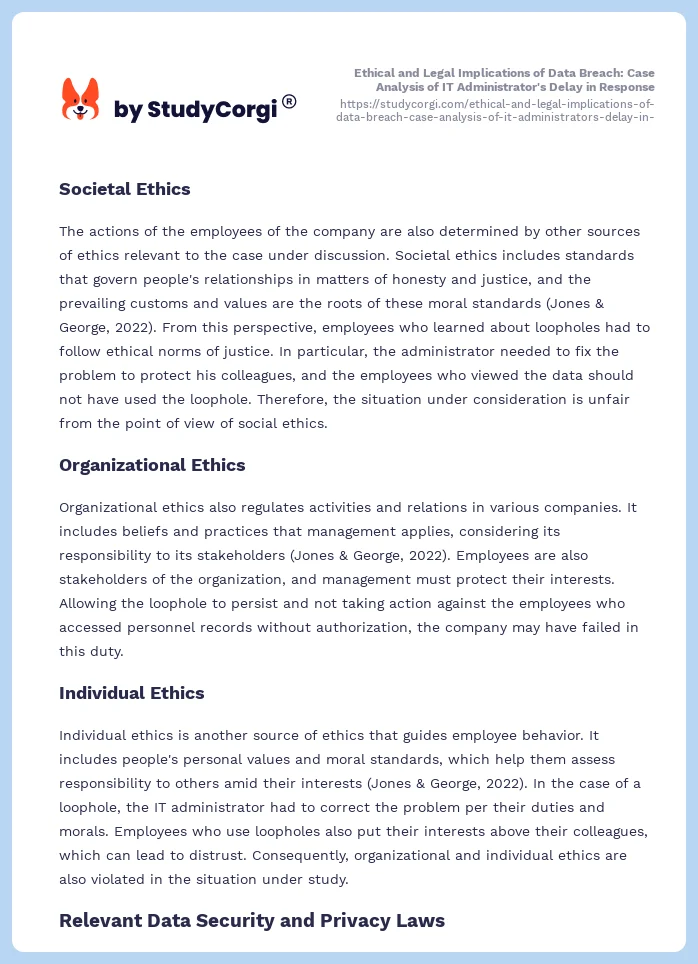 Ethical and Legal Implications of Data Breach: Case Analysis of IT Administrator's Delay in Response. Page 2