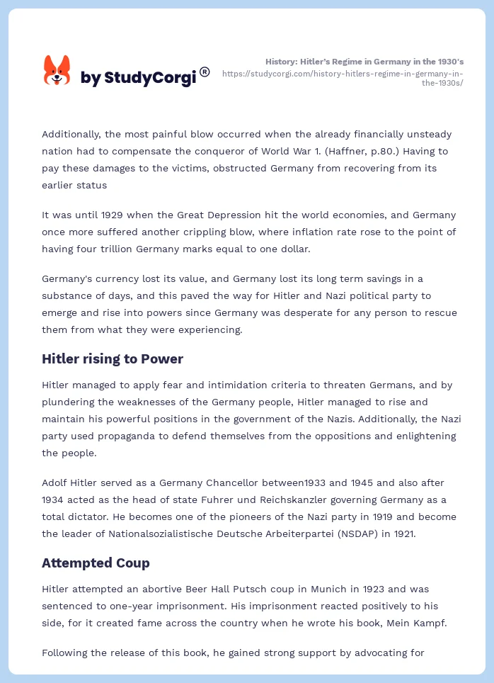 History: Hitler’s Regime in Germany in the 1930's. Page 2