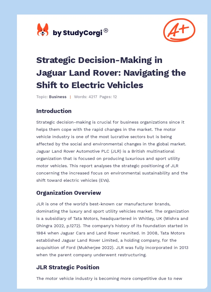 Strategic Decision-Making in Jaguar Land Rover: Navigating the Shift to Electric Vehicles. Page 1