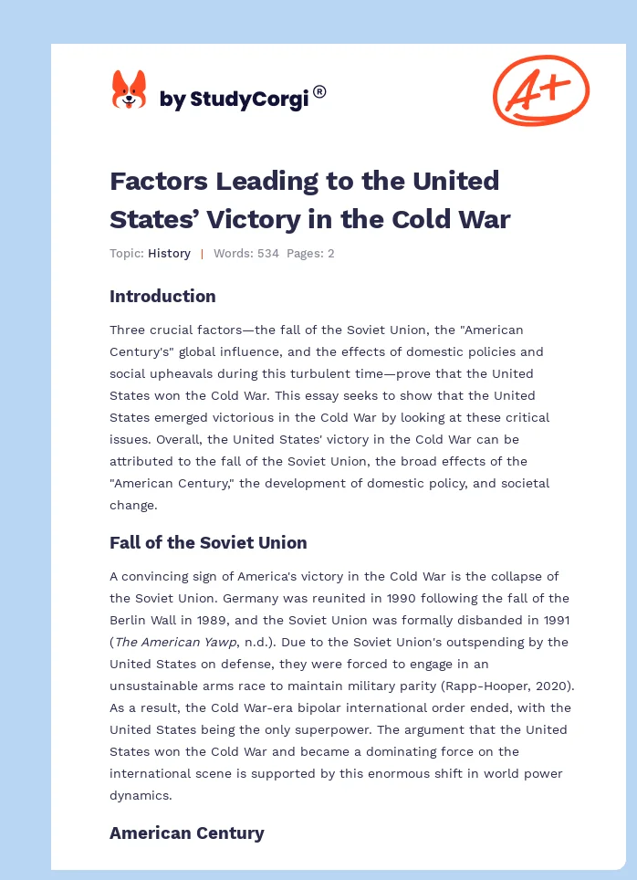 Factors Leading to the United States’ Victory in the Cold War. Page 1