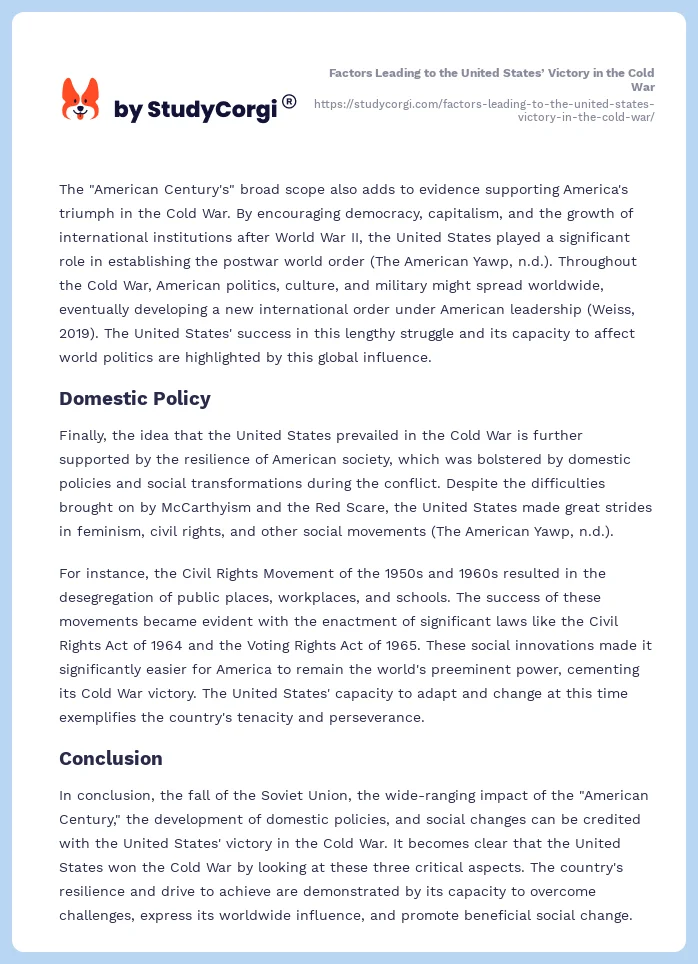 Factors Leading to the United States’ Victory in the Cold War. Page 2