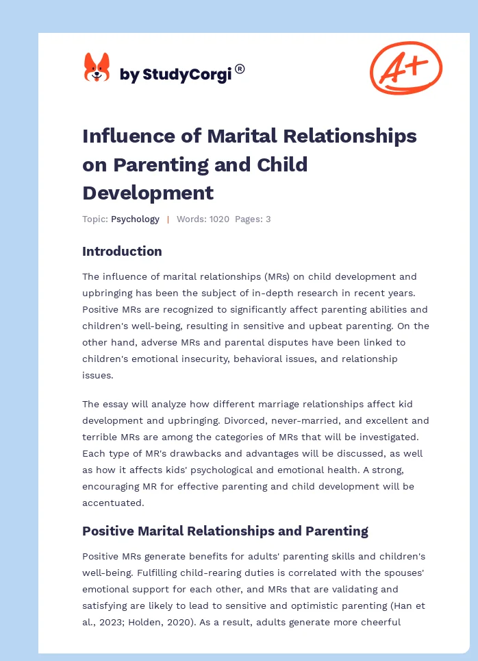 Influence of Marital Relationships on Parenting and Child Development. Page 1