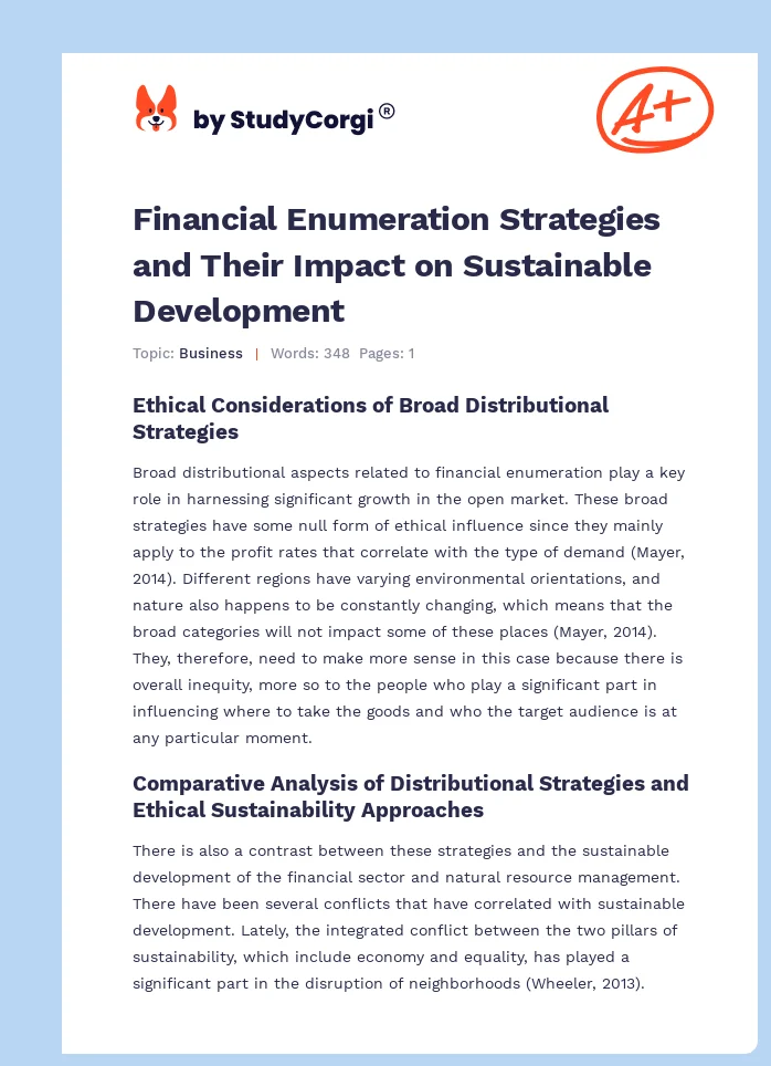 Financial Enumeration Strategies and Their Impact on Sustainable Development. Page 1