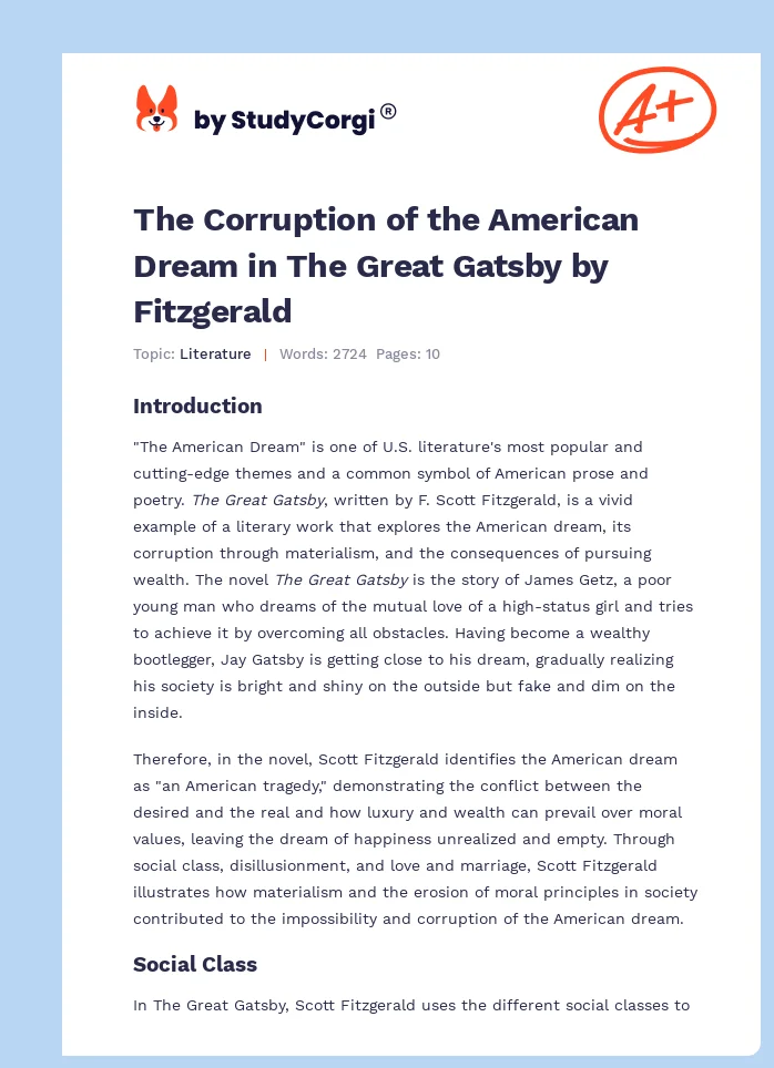 The Corruption of the American Dream in The Great Gatsby by Fitzgerald. Page 1