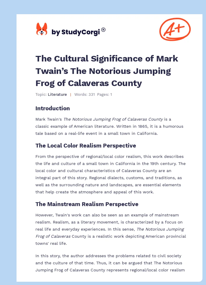 The Cultural Significance of Mark Twain’s The Notorious Jumping Frog of Calaveras County. Page 1