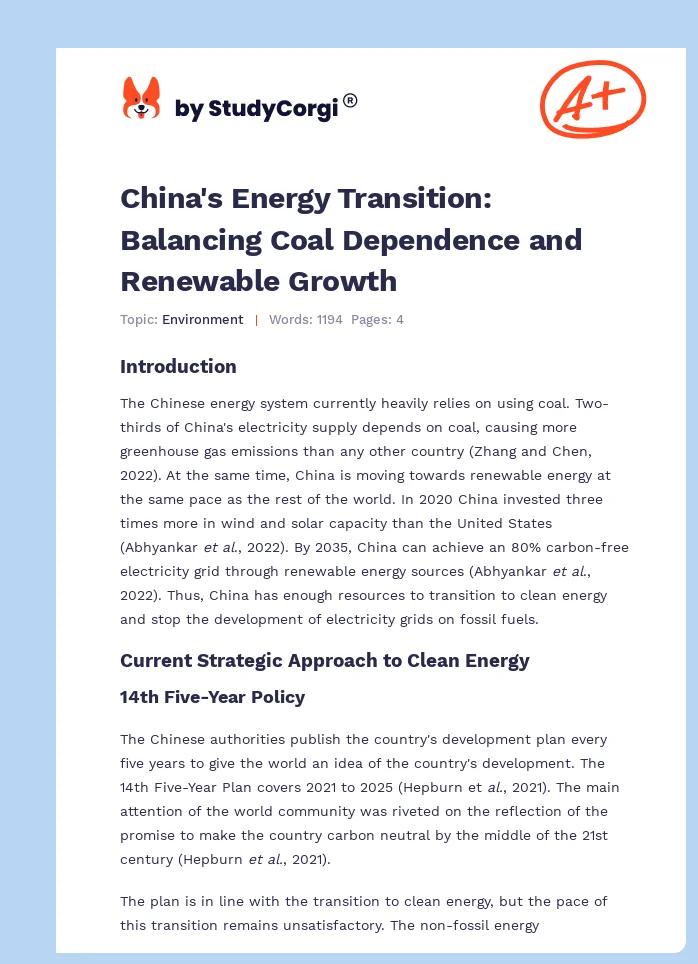 China's Energy Transition: Balancing Coal Dependence and Renewable Growth. Page 1