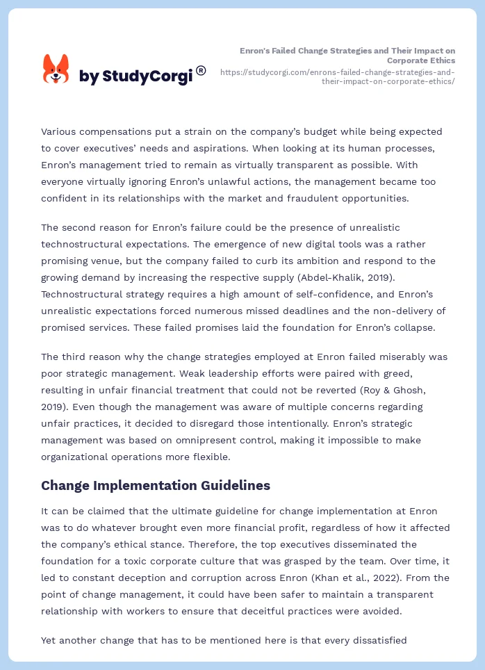 Enron's Failed Change Strategies and Their Impact on Corporate Ethics. Page 2