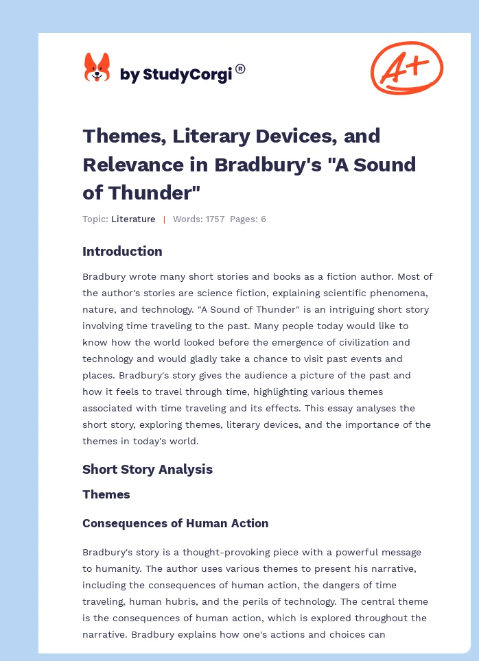 Themes, Literary Devices, and Relevance in Bradbury's "A Sound of Thunder". Page 1