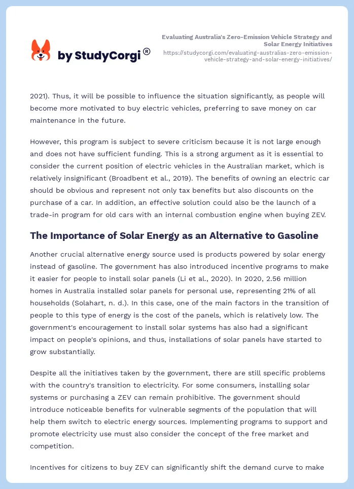 Evaluating Australia's Zero-Emission Vehicle Strategy and Solar Energy Initiatives. Page 2