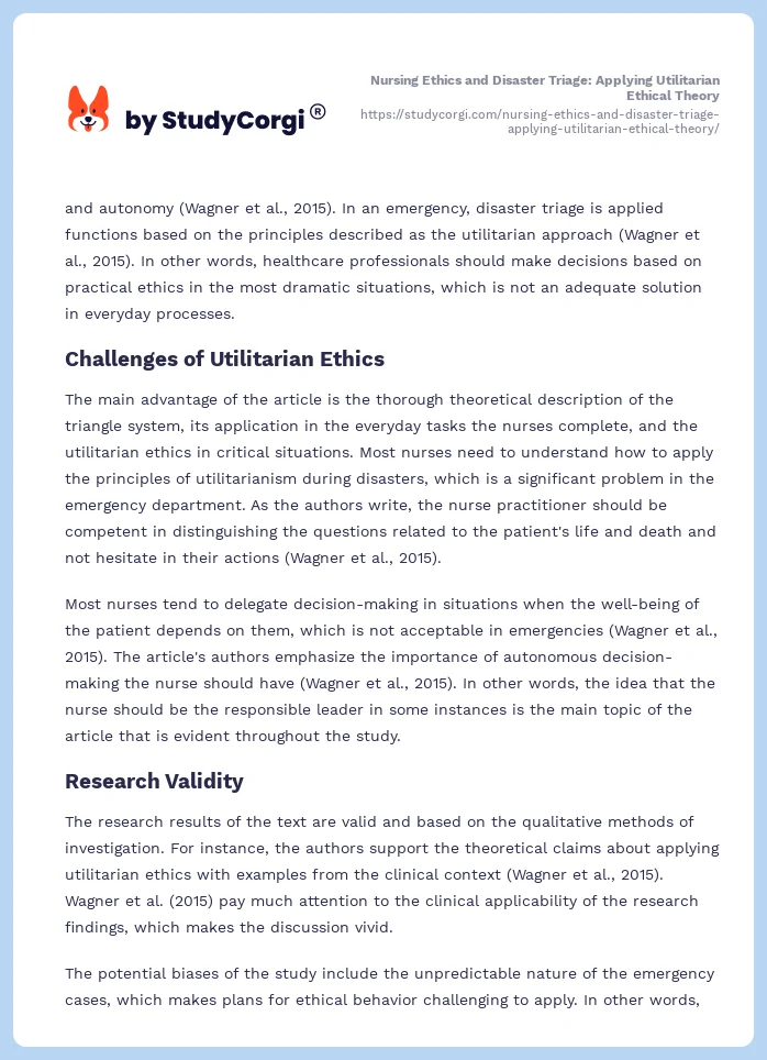 Nursing Ethics and Disaster Triage: Applying Utilitarian Ethical Theory. Page 2