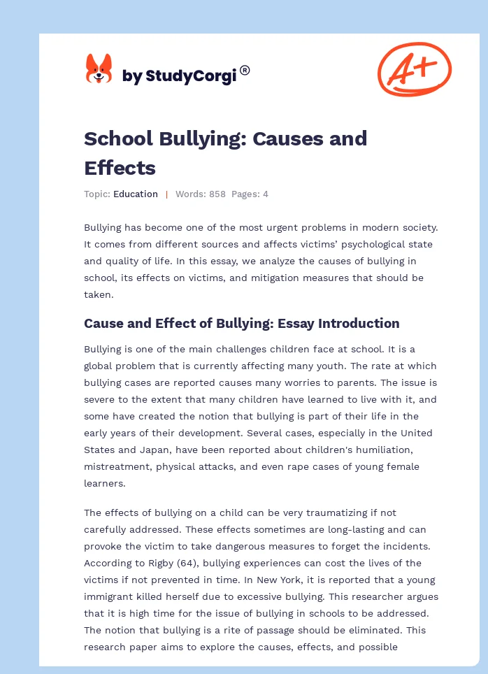 School Bullying: Causes and Effects. Page 1