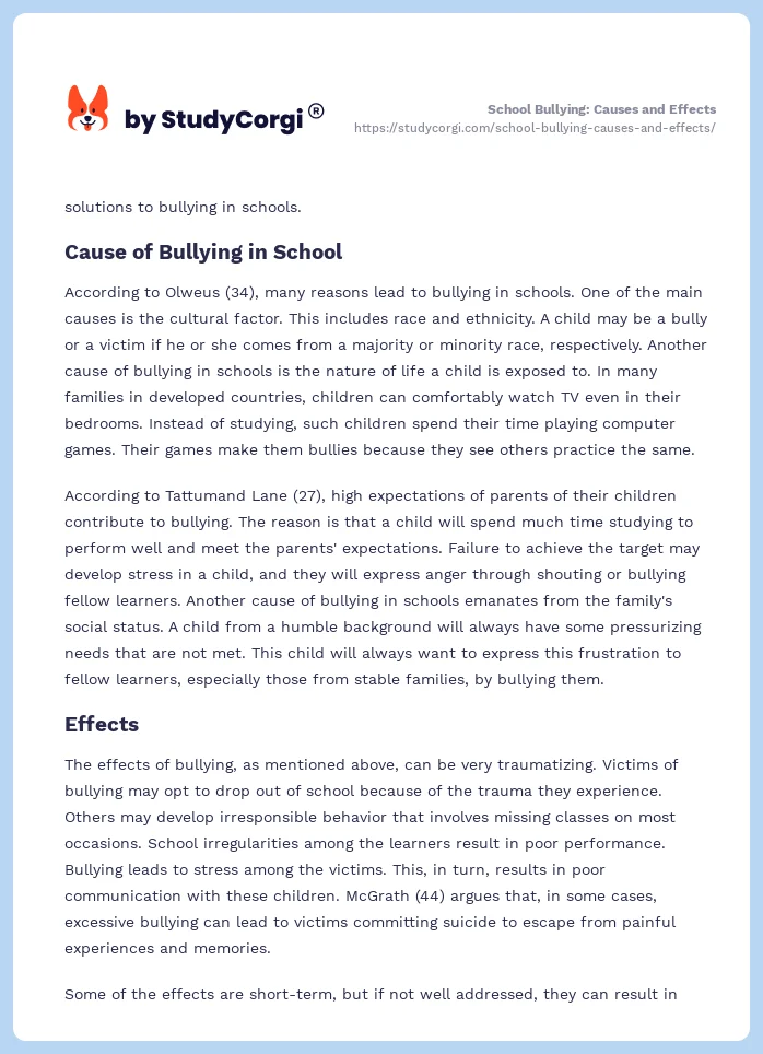 essay about causes and effects of bullying