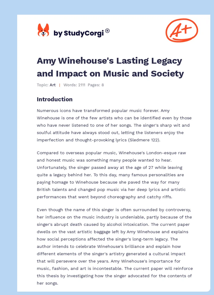 Amy Winehouse's Lasting Legacy and Impact on Music and Society. Page 1