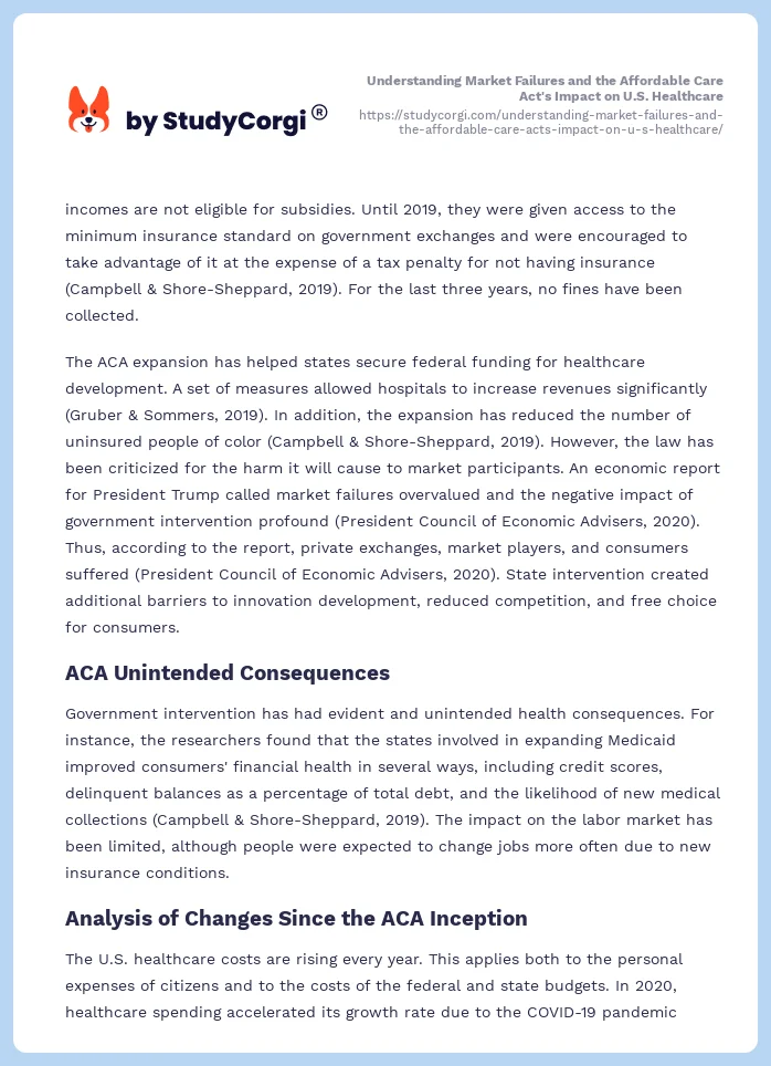 Understanding Market Failures and the Affordable Care Act's Impact on U.S. Healthcare. Page 2