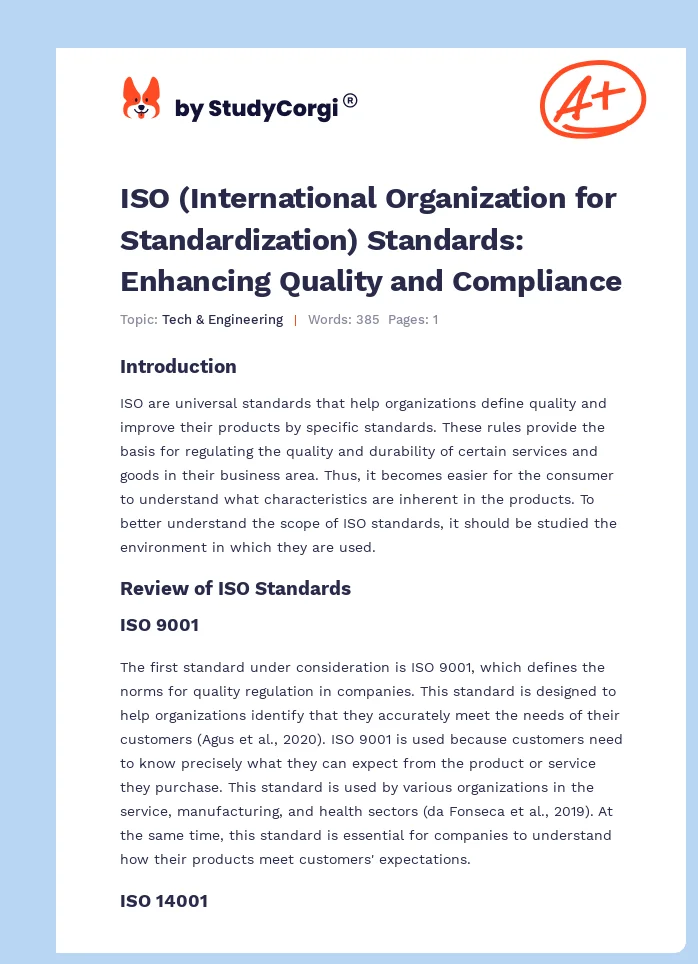 ISO (International Organization for Standardization) Standards: Enhancing Quality and Compliance. Page 1