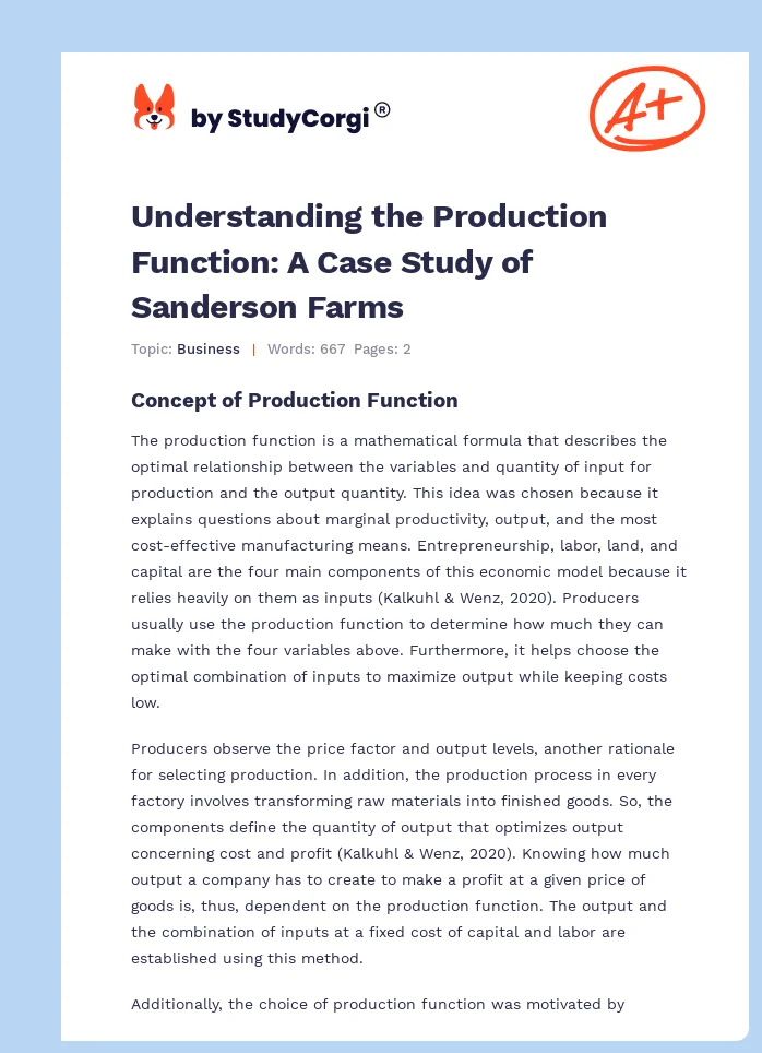 Understanding the Production Function: A Case Study of Sanderson Farms. Page 1