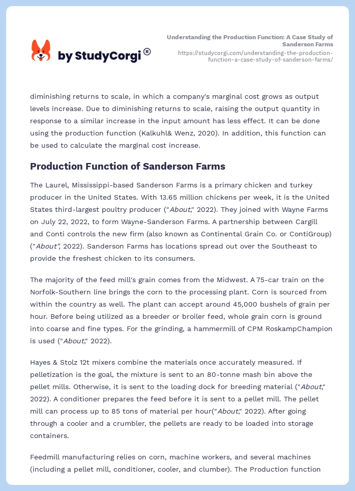 Understanding the Production Function: A Case Study of Sanderson Farms. Page 2